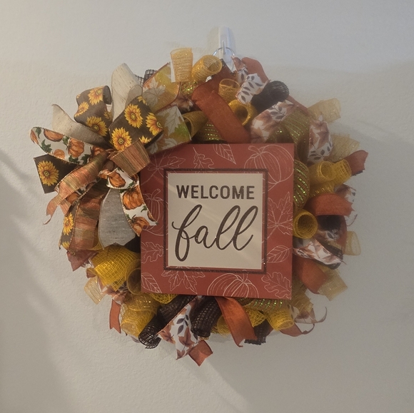 Hand Crafted Other - Welcome Fall Wreath with Sunflower Accents